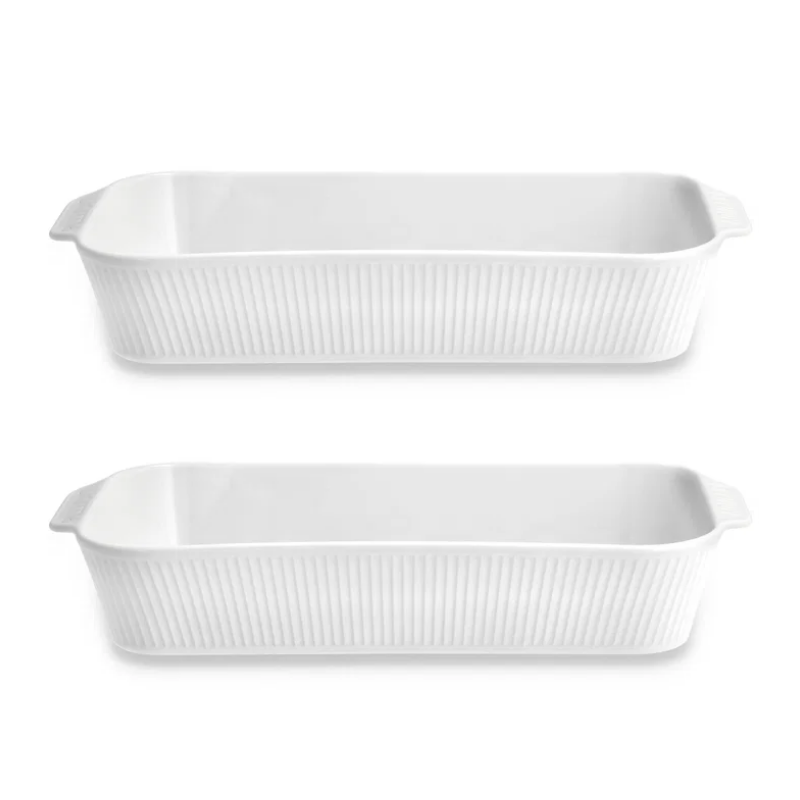 Pillivuyt Ovnfade 1 Stk 38 X 21 X 6 Cm Og 1 Stk 35 X 19 X 6 Cm I Hvid Porcelæn, Plissé - Billede 2