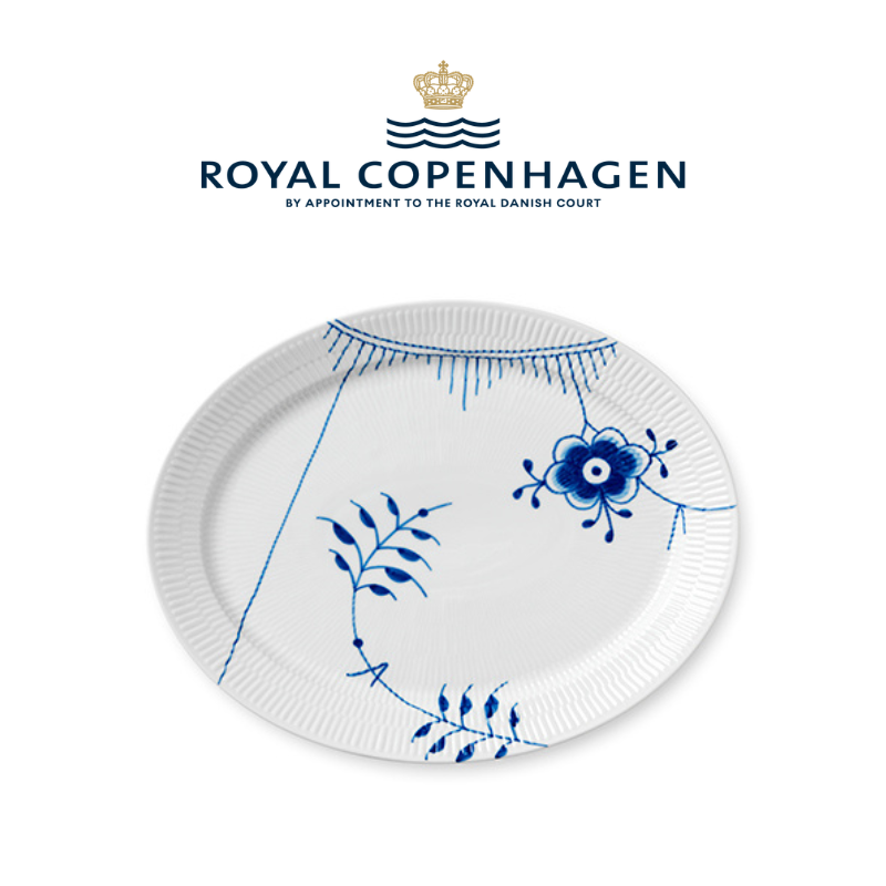 Blå Mega Riflet Oval Tallerken – 35 Cm