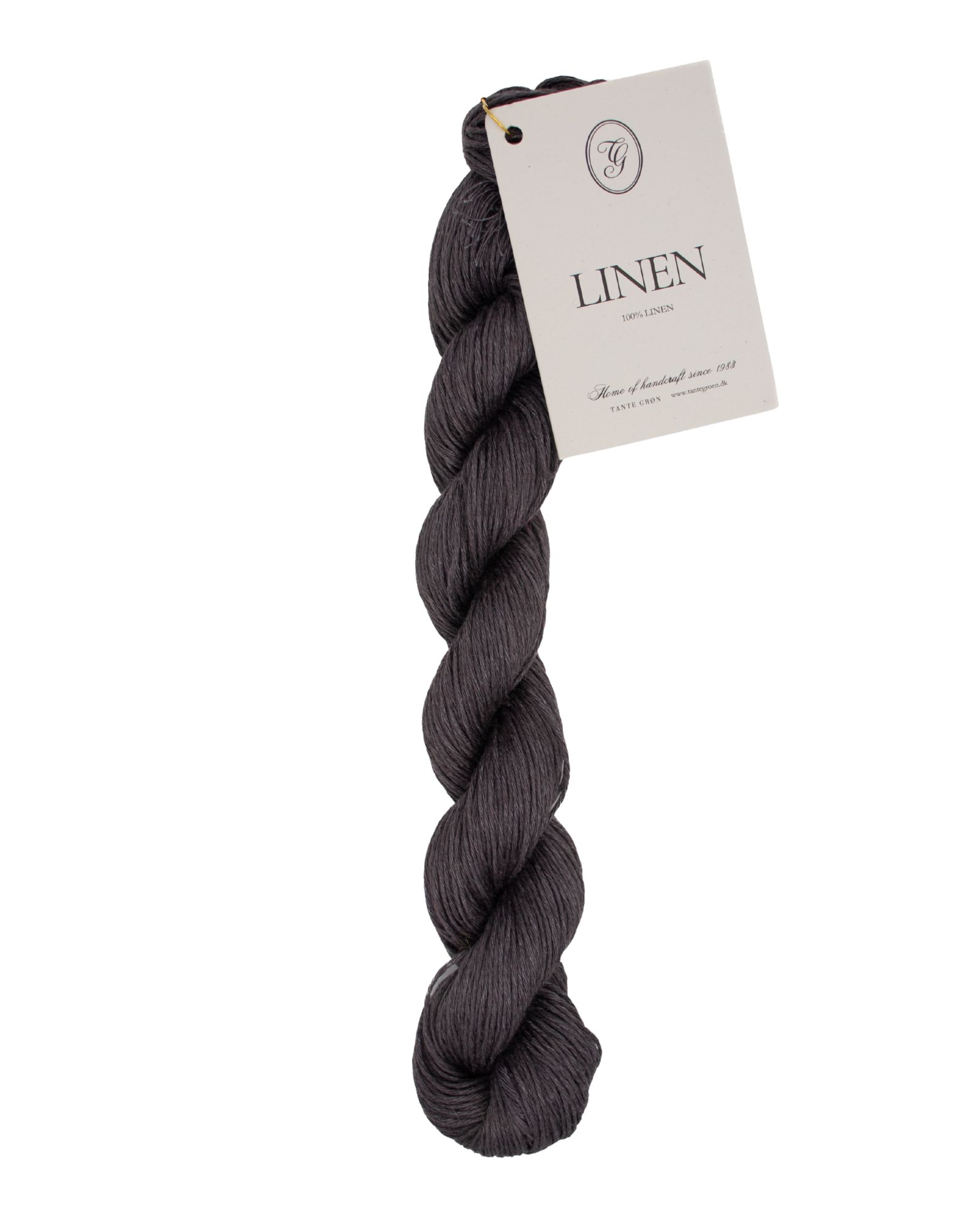 Linen hørgarn i farve 35 Charcoal fra Tante Grøn. Sommergarn i 100% hør.